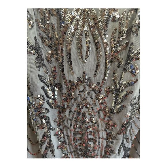 NWT Crystal Sky grey silver sequin homecoming short spaghetti strap dress size m - Picture 2 of 8